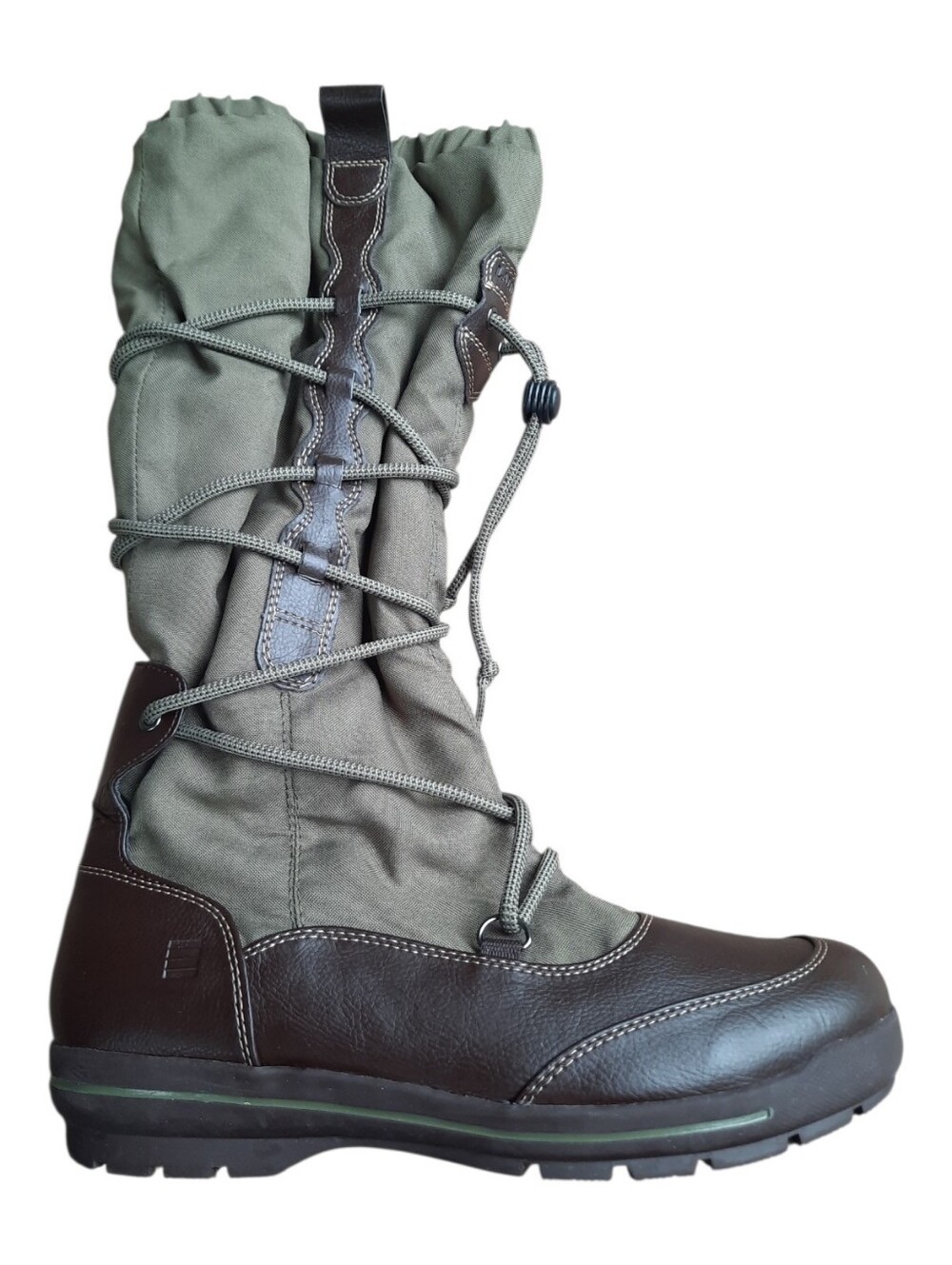 Lands' End Powder Run Olive Green Leather Tall Fleece Lined Winter Boots Size 9